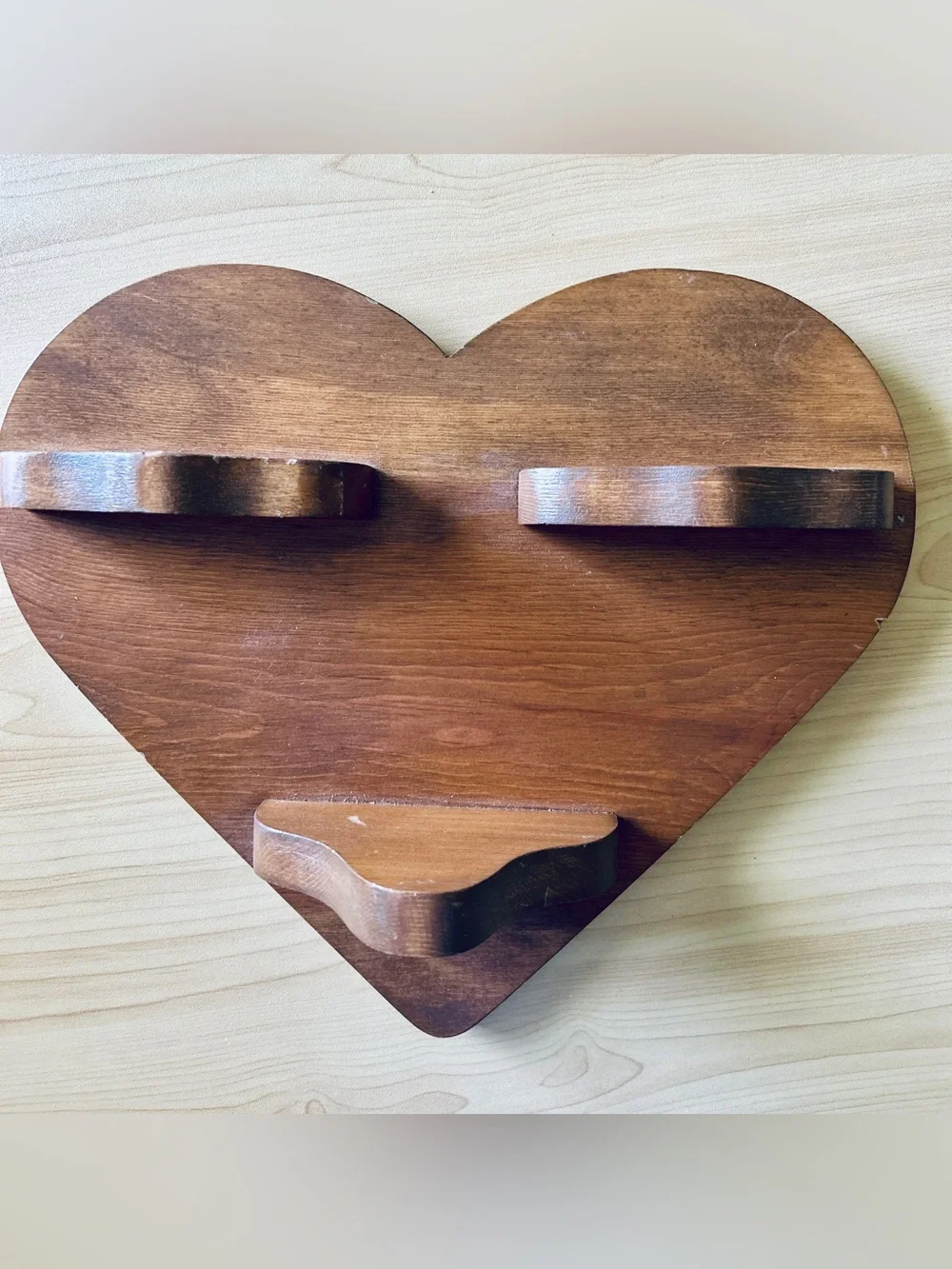 Vintage Handmade Wooden Heart Shaped Wall Trinket Shelf